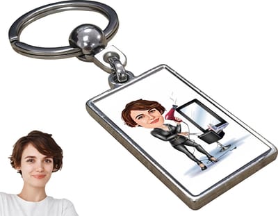 Kapster Karikatuur - Gepersonaliseerde Karikatuur Sleutelhanger met Jouw Foto- Cadeau - Verjaardag - Kerst - Kado - Valentijn - Moederdag - Moederdag cadeautje - Moederdag cadeau voor mama - Gepersonaliseerd Cadeau