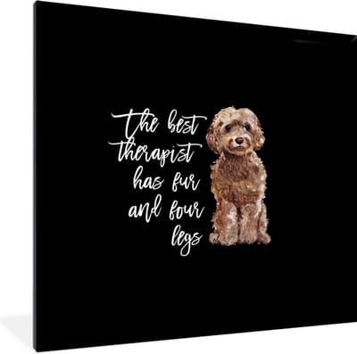 Fotolijst incl. Poster - The best therapist has fur and four legs - Spreuken - Honden - Quotes - 40x40 cm - Posterlijst