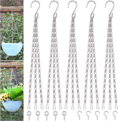 15-delige set metalen hangmand kettingen van 16 inch, inclusief vervangingskettingen voor plantenpotten, schroefogen en schroefhaken voor vogelvoeders en tuinornamenten