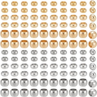 Elite 300 stuks 304 roestvrij stalen buiskrimpkralen, koord, eindkappen, diameter 1,5 mm, 2 mm, 2,5 mm, voor het maken van sieraden, 2 kleuren