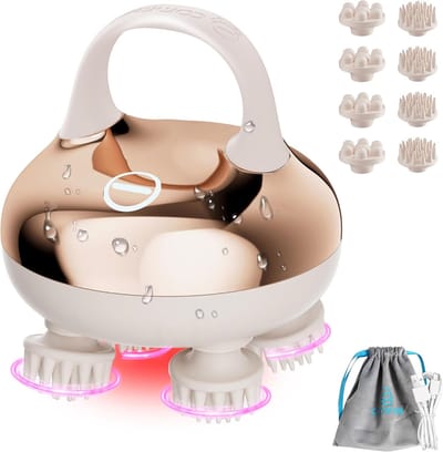 Elektrische Hoofdmassager - Hoofdhuid Massager - Ontspanning Bevorderen - 8 Flexibele Siliconen Klauwen - IPX7 Waterdicht - Goud