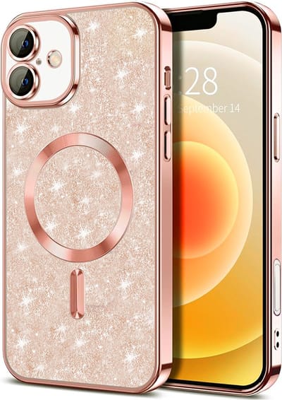 Hoesje geschikt voor Apple iPhone 16 Plus - Techsuit Luxury Glitter Back Cover - Geschikt voor MagSafe - Roségoud