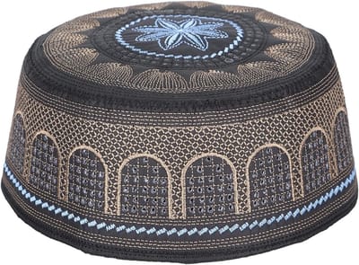 Zwarte Geborduurde Kufi Hoed voor Mannen van Katoen, Ademend Ontwerp voor Ramadan en Eid, Lichtgewicht en Comfortabel voor Dagelijks Gebruik en Reizen