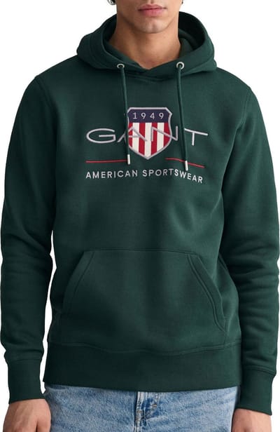 Gant Trui Archive Shield Embroidery Hoodie Tartan Green / male