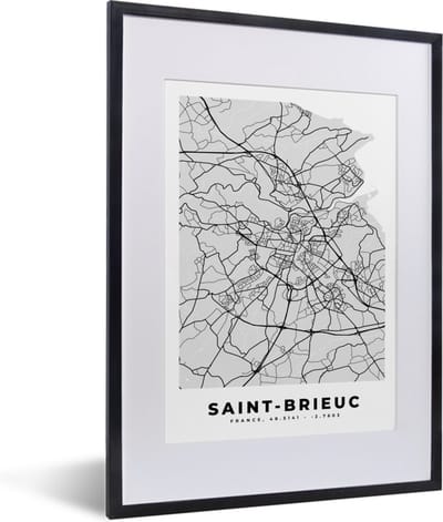 Fotolijst incl. Poster - Plattegrond - Kaart - Stadskaart - Frankrijk - Saint-Brieuc - 30x40 cm - Posterlijst