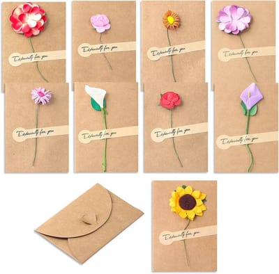 9pcs Vintage Kraft Paper Envelopes - Dried Flower Decoration - Blank Greeting Cards - Perfect for Invitations en Bedankkaarten - Decoratieve Postcards (4.1"x2.7")