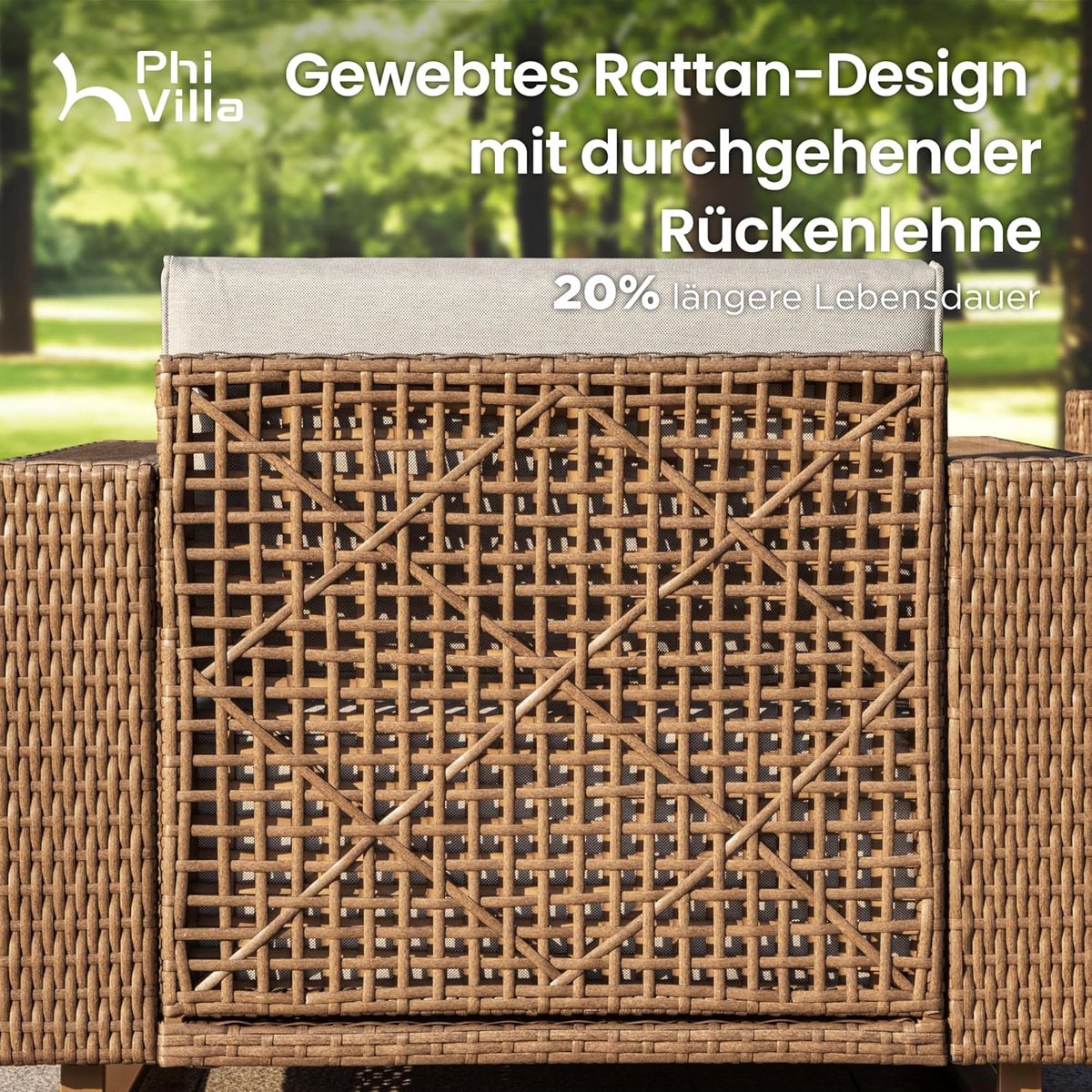 Rotan Tuin Loungeset L-vorm 4-Persoons 206x141x67 cm – Modulaire Hoekbank met Dikke Kussens, Weerbestendig, Beige Modern Design voor Tuin, Balkon & Terras – Laura