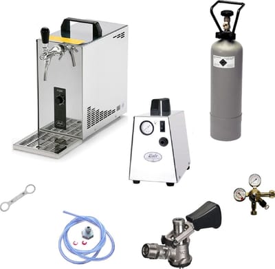 Complete Set - Biertap PYGMY 25, 1-kraans, 35 liter/uur - met Luchtcompressor, Fustkoppeling Type D - Droogkoeler, Thuistap, Bierkoeler
