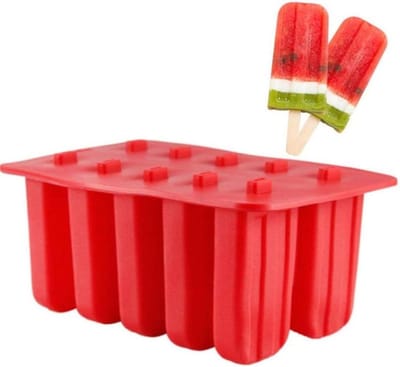 IJsjes Mal - Ijslolly Maker - Zelf Lekkernijen Maken - 10 Stuks Siliconen - 23x14.5x10CM - Rood