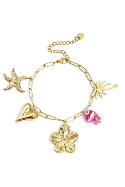 Armband met strandbedels van roestvrij staal, hartje, casual, vakantie/strand, eenvoudige serie, dames sieraden