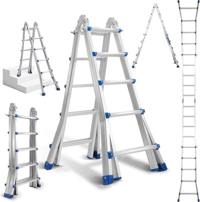 Multifunctionele Telescoopladder 5,1m Aluminium 4-in-1 Inklapbaar 150 kg