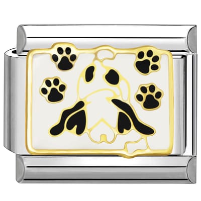 Quiges - Schakel - Bedel - 9mm - charms - Hond en pootjes - Geschikt voor - armband - Schakelarmband - italy bedels armband