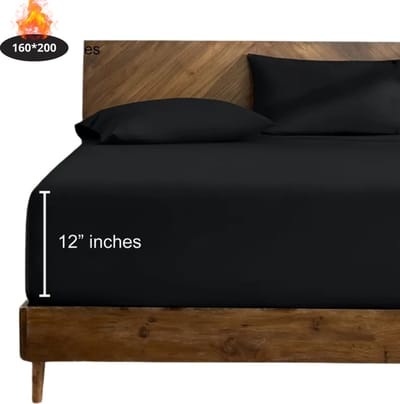 Nivard Hoeslaken Set - Inclusief Kussensloop - 3 Delige Set - Beddengoed - Fitted Sheet - Pillow Case - Bed - Zwart 160 x 200
