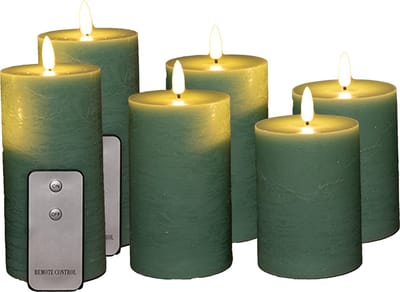Anna's Collection LED Stompkaarsen met afstandsbediening - 6x - jade groen - 10/12.5/15 cm