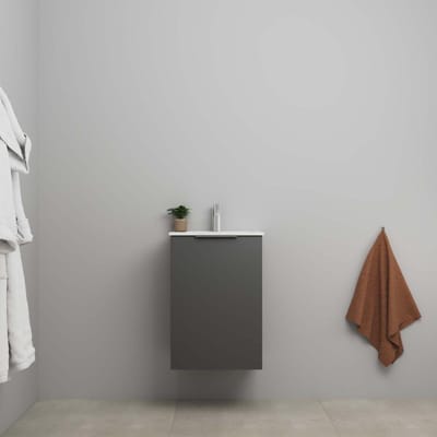 On-Line Onderkast - 45 cm - Bouwpakket - 1 Deur met Greep - Porseleinen Wastafel - 1 Kraangat - Mat Antraciet