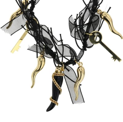 Behave - Ketting met goudkleur bedels - Zwart lint - Fantasy stijl - 42 cm