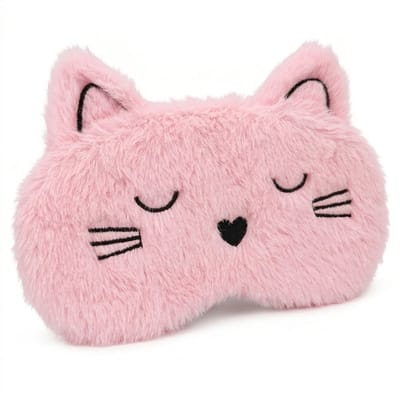 Roze kat slaap masker oog masker dames en heren – pluche slaapmasker met kat gezicht, oortjes en geborduurde details, bedekkend oog masker met elastische band voor slapen, reizen en rustmomenten
