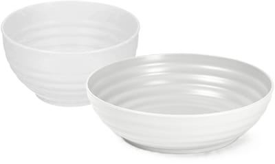 Plasticforte onbreekbaar servies kommetjes - wit - kunststof - 13 x 7 cm en 19 x 5 cm - 12x stuks - Camping - Keuken
