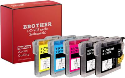 5-pack | Geschikt voor Brother LC985 XL Inktcartridges - 2x Zwart - 1x C, M & Y - Geschikt voor MFC/DCP J125 - J140W - J315W - J515W -J220 - J265W - J410 - J415W