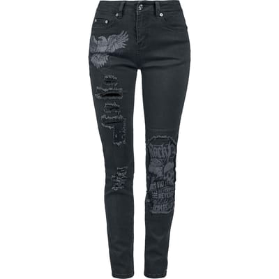 Rock Rebel by EMP - Rock Jeans - Skarlett - Jeans mit Prints und Rissen - W26L32 tot W31L34 - voor Vrouwen - zwart