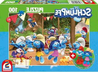 Schmidt Spiele 56523 De Smurfen Party Kinderpuzzel, 100 stukjes, inclusief 2 figuren