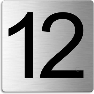 Deurbordje Nummer 12 - Huisnummer Bord - Deur Markering - Zelfklevend Roestvrij Staal - 85x85 mm - Zilver