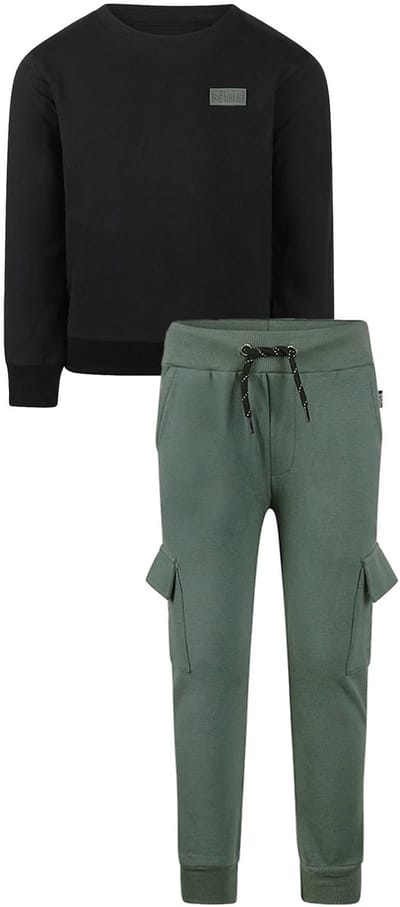 Koko Noko - Basic collection - Biologisch katoen - Kledingset - Joggingbroek Dark Green - Sweater Zwart - Maat 92