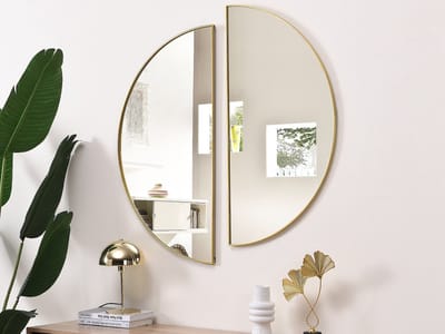 Vente-unique Set van 2 halfronde spiegels in metaal - B.50 x H.100 cm - Goudkleurig - GAVRA