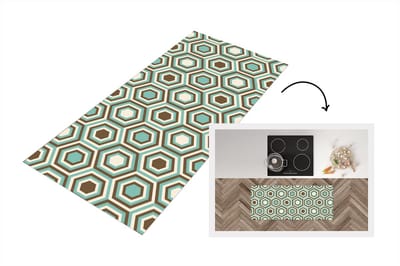 Keukenloper 120x50 cm - Keukenmat vinyl Retro - Honeycomb - Blauw - Bruin - Keukenmatten loper - Keuken vloerkleed tapijt