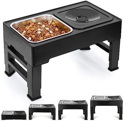 Verhoogde Hondenbak - Voerbak Standaard - Comfortabel Eten - 4 Hoogtes Verstelbaar - 1.6 Liter - Zwart