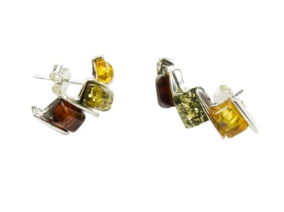 Zilveren knop oorbellen Barnsteen / Amber 925 zilver