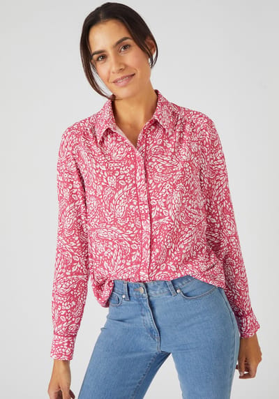 Damart - Overhemdblouse getextureerde crêpe stof - Dames - Roze - 48
