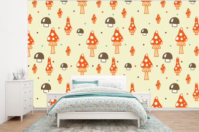 Behang - Fotobehang Patronen - Paddestoel - Oranje - Breedte 320 cm x hoogte 240 cm