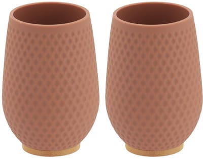 Tendance tandenborstel houder/beker honeycomb - 2x - bruin - 280ml - D8 x H12 cm - rubber/bamboe