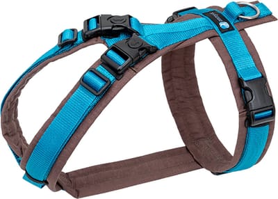 AnnyX Hondentuig - OPEN - Hoeft niet over de kop – Turquoise/Bruin - maat XXS - Borstomvang 36-42cm - alleen geschikt voor een heel klein hondje