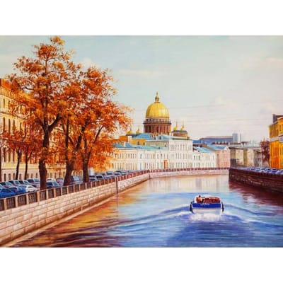 Diamant Borduurwerk Landschap Sint-Petersburg Foto's Van Strass Volledige Ronde Diamant Schilderij 20X30CM beige