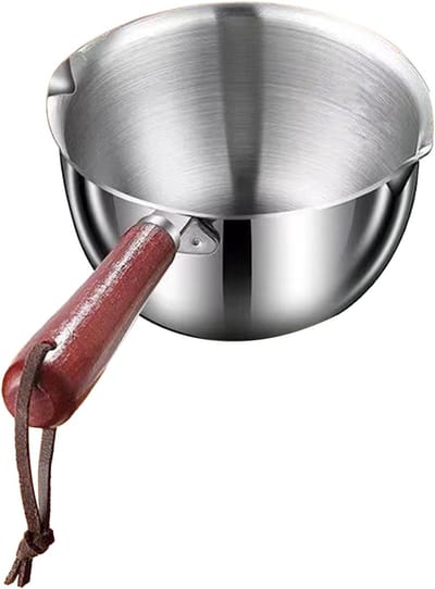 Mini Butter Heater Pot 300ml met Houten Handvat - RVS Melkpot voor Koken, Boter Verwarmen en Speciale Keukenaccessoires
