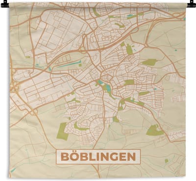 Wandkleed - Wanddoek - Böblingen - Plattegrond - Vintage - Kaart - Stadskaart - 180x180 cm - Wandtapijt