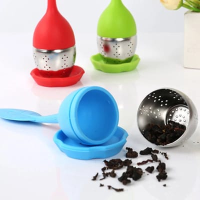 ***Set van 2 Thee-eitjes met houder, Inclusief Houder, Thee zeefjes, Siliconen houder, RVS thee-houder - van Heble® ***