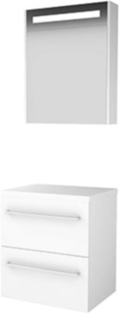 Basic-Line Premium 46 Badkamermeubelset - 60 x 46 cm - Met Grepen - 2 Lades - Wastafelblad - Spiegelkast met LED Verlichting - Ice White