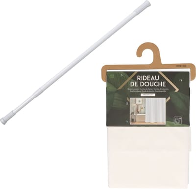 Douchegordijn met ringen - wit - pvc - 180 x 200 cm - incl ophangstang uitschuifbaar 70-120 cm