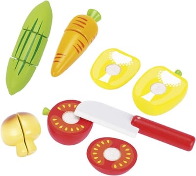 GOKI Speelgoedkeuken - Snijset Groenten - 12 Delen - Hout Met Velcro - 3 Jaar