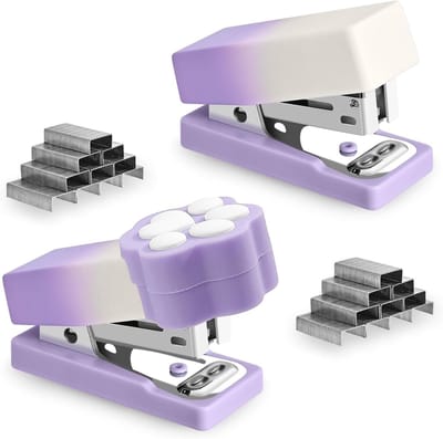 Mini nietmachine set - Kleine nietmachine - Papier organiseren - Schattig kattenpoot design - 800 nietjes - Paars