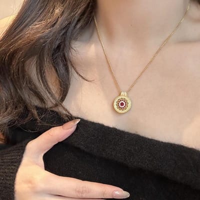 Retro Luxe Uitgesneden Prachtig Rozenraam Robijn Enkelzijdige Diamant Ketting Nieuw In Cirkel Kraag Ketting Bruiloft Sieraden 45cm gray