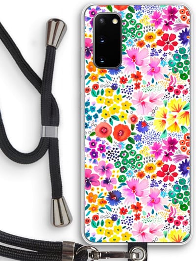 Case Company® - Hoesje met koord geschikt voor Samsung Galaxy S20 hoesje met Koord - Little Flowers - Telefoonhoesje met Zwart Koord - Bescherming aan alle Kanten en Over de Schermrand