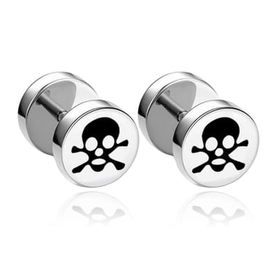 Stalen Stud oorbellen Heren Piaraten Schedel 8mm
