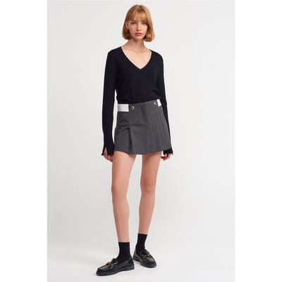 Hoge Taille Plissé Mini Rok Met Riem