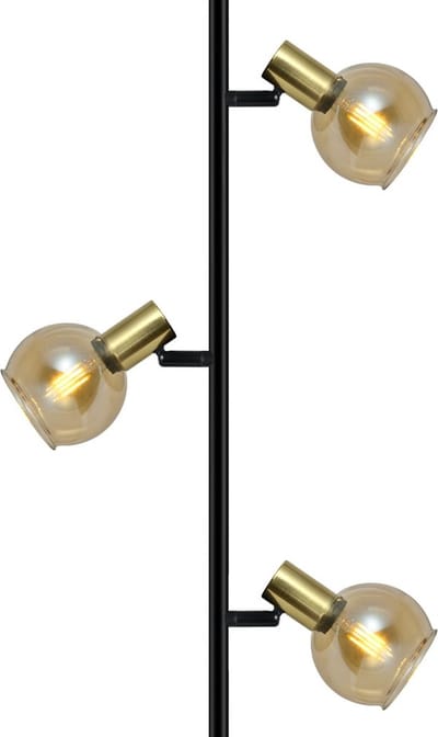 Moderne mat zwarte met zandgouden staande lamp en amberkleurig glas - 3-lichts Fayette