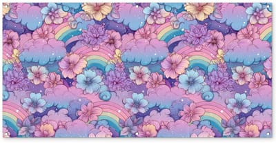 Tuinposter 160x80 cm - Tuindecoratie Regenbogen - Bloemen - Kleurrijk - Wolken - Poster voor in de tuin - Buiten decoratie - Schutting tuinschilderij - Tuindoek muurdecoratie - Wanddecoratie balkondoek