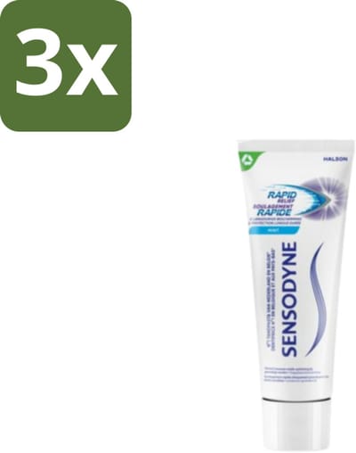 3 x Sensodyne – Tandpasta – Rapid Relief – 75 ml - Gevoelige Tanden - Tandpasta - Pijnverlichting - Tandgevoeligheid - Sensodyne Rapid Relief